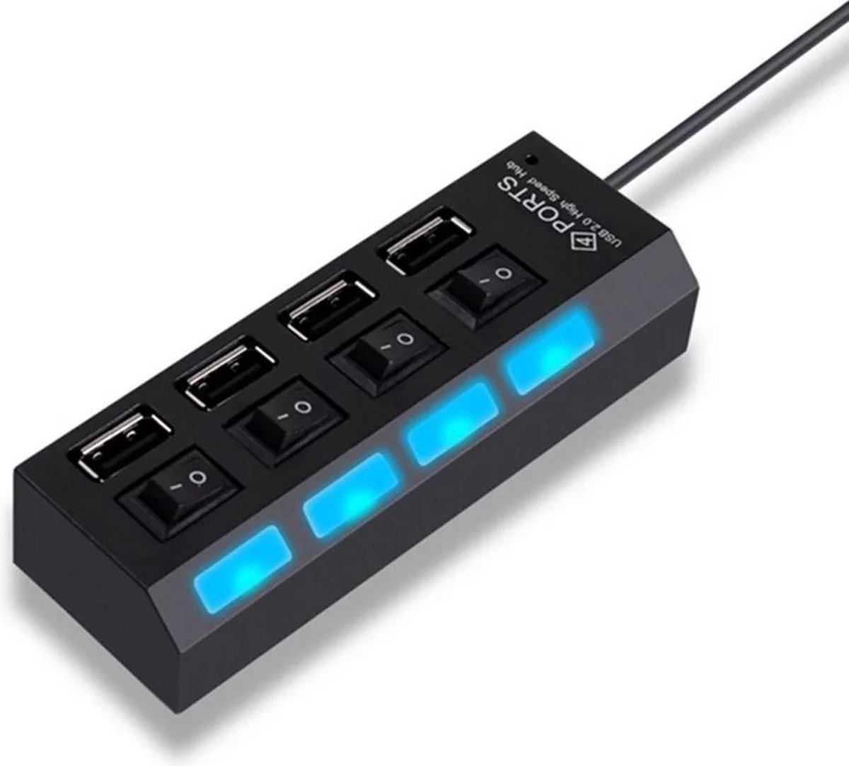 LOUZIR 4 Poort Multi USB 2.0 Hub Splitter Verdeler Switch - Voor Laptop / Apple Mac / Macbook & Windows - Met LED Verlichting