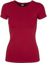 Urban Classics Dames Tshirt -5XL- Lace Shoulder Striped Bordeaux rood