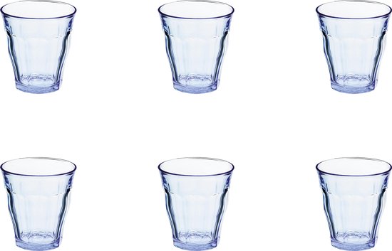 Six verres à eau Duralex Picardie bleu transparent.