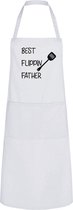 Keukenschort Best Flippin Father - One Size - Wit - vaderdag cadeau - papa cadeau - cadeau voor hem - cadeau voor vader - keukenschort met tekst