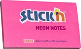 Stick'n sticky notes 76x127mm, neon magenta, 100 memoblaadjes