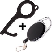 Fako Bijoux® - No Touch Key + Sleutelhanger - Contactloze Deuropener - Antibacteriële Sleutelhanger - Hygiëne Sleutel - Rond - Zwart