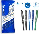 Pilot Frixion Fijn 0,5 mm uitwisbare rollerbalpen - Pak van 5 - Zwart, blauw, groen