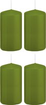 4x Olijfgroene cilinderkaarsen/stompkaarsen 6 x 12 cm 40 branduren - Geurloze kaarsen olijf groen - Woondecoraties