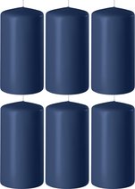 6x Donkerblauwe cilinderkaarsen/stompkaarsen 6 x 15 cm 58 branduren - Geurloze kaarsen donkerblauw - Woondecoraties