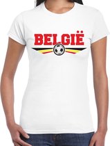 Belgie landen / voetbal t-shirt met wapen in de kleuren van de Belgische vlag - wit - dames - Belgie landen shirt / kleding - EK / WK / voetbal shirt L