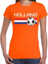 Holland voetbal / landen t-shirt met voetbal en Nederlandse vlag - oranje - dames -  Holland landen shirt / kleding - EK / WK / Voetbal shirts XS
