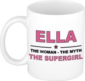 Naam cadeau Ella - The woman, The myth the supergirl koffie mok / beker 300 ml - naam/namen mokken - Cadeau voor o.a verjaardag/ moederdag/ pensioen/ geslaagd/ bedankt