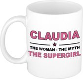 Naam cadeau Claudia - The woman, The myth the supergirl koffie mok / beker 300 ml - naam/namen mokken - Cadeau voor o.a verjaardag/ moederdag/ pensioen/ geslaagd/ bedankt