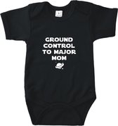 Rompertjes baby met tekst - Ground control to major mom - Romper zwart - Maat 50/56