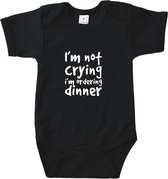 Rompertjes baby met tekst - I'm not crying i'm ordering dinner - Romper zwart - Maat 62/68