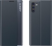 Voor Galaxy Note 10 Plus Zijdisplay Met Magnetische / Beugelfunctie / Slaapfunctie Effen Textuurdoek + PC Flip Case (Donkerblauw)
