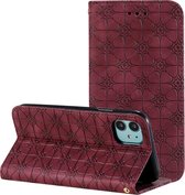 Voor iPhone 11 Pro Max Lucky Flowers Embossing-patroon Magnetische horizontale flip lederen tas met houder en kaartsleuven (wijnrood)