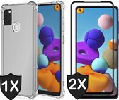 Samsung A21s Hoesje en 2x Samsung A21s Screenprotector - Samsung Galaxy A21s Hoesje Transparant Shock Proof Case + 2x Full Screen Protector Glas