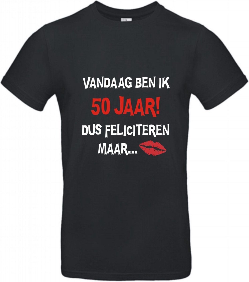 50 jaar - 50 jaar abraham - 50 jaar sarah - 50 jaar verjaardag - T-shirt Vandaag ben ik 50 jaar dus feliciteren maar - Maat S - Zwart T-shirt korte mouw
