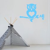 Muursticker Uil Op Tak -  Lichtblauw -  60 x 44 cm  -  alle muurstickers  baby en kinderkamer  dieren - Muursticker4Sale