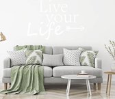 Muursticker Live Your Life Pijl -  Wit -  80 x 53 cm  -  engelse teksten  slaapkamer  alle - Muursticker4Sale