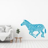 Muursticker Kleine En Grote Zebra -  Lichtblauw -  100 x 71 cm  -  woonkamer  alle muurstickers  slaapkamer  dieren - Muursticker4Sale