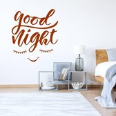 Muursticker Good Night Ogen -  Bruin -  40 x 45 cm  -  engelse teksten  slaapkamer  baby en kinderkamer  alle - Muursticker4Sale