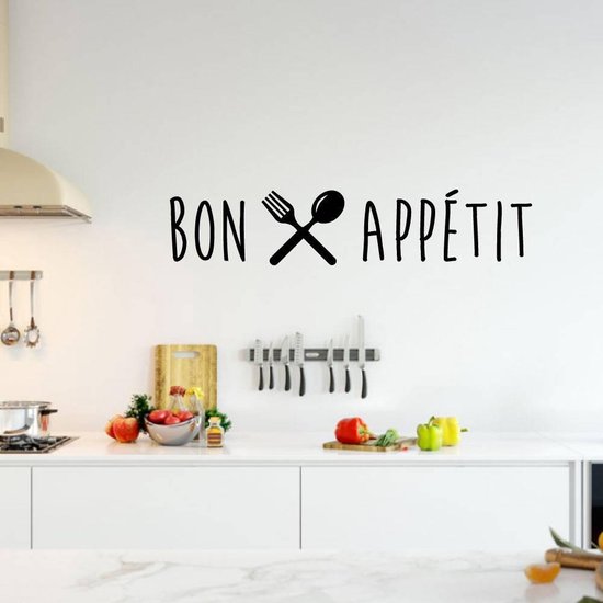 Muursticker Bon App√©tit - Zwart - 120 x 26 cm - franse teksten keuken