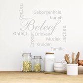 Muursticker Beleef Woorden - Lichtgrijs - 60 x 50 cm - keuken nederlandse teksten