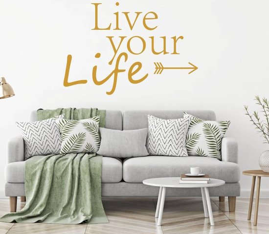 Muursticker Live Your Life Pijl - Goud - 120 x 80 cm - slaapkamer alle