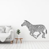 Muursticker Kleine En Grote Zebra - Donkergrijs - 60 x 43 cm - baby en kinderkamer - muursticker dieren woonkamer alle muurstickers slaapkamer