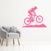 Muursticker Mountainbike -  Roze -  140 x 114 cm  -  alle muurstickers  slaapkamer  woonkamer  baby en kinderkamer - Muursticker4Sale