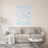 Muursticker Home Is Where Our Story Begins - Lichtblauw - 60 x 81 cm - engelse teksten woonkamer