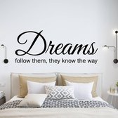 Muursticker Dreams Follow Them They Know The Way -  Rood -  160 x 67 cm  -  slaapkamer  engelse teksten  alle - Muursticker4Sale
