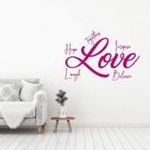 Muursticker Love Hope, Laugh, Believe, Inspire, Together -  Roze -  60 x 40 cm  -  alle muurstickers  woonkamer  slaapkamer  engelse teksten - Muursticker4Sale