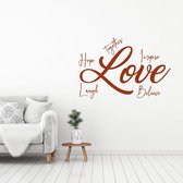 Muursticker Love Hope, Laugh, Believe, Inspire, Together -  Bruin -  60 x 40 cm  -  alle muurstickers  woonkamer  slaapkamer  engelse teksten - Muursticker4Sale