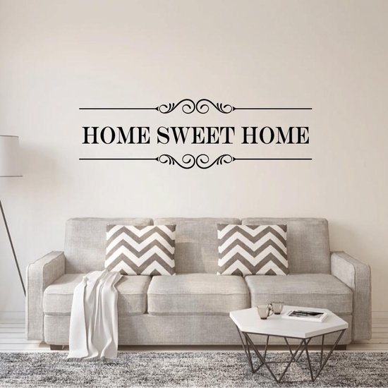 Muursticker Home Sweet Home - Zwart - 120 x 36 cm - woonkamer  engelse teksten