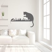 Muursticker Kat En Muis Spelen -  Donkergrijs -  120 x 78 cm  -  alle muurstickers  baby en kinderkamer  slaapkamer  woonkamer  dieren - Muursticker4Sale