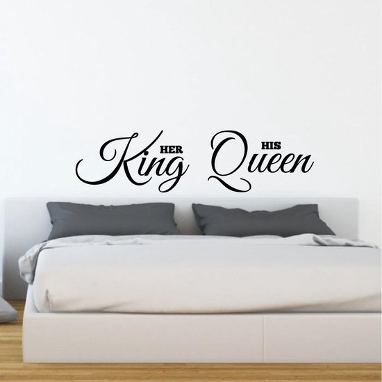 Muursticker Her King - His Queen - Geel - 160 x 41 cm - alle muurstickers slaapkamer