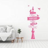 Muursticker Paal Met Diverse Plaatsen En Vogels -  Roze -  160 x 62 cm  -  woonkamer  alle - Muursticker4Sale