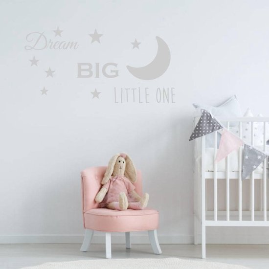 Muursticker Dream Big Little One - Zilver - 120 x 60 cm - baby en kinderkamer - teksten en gedichten baby en kinderkamer alle