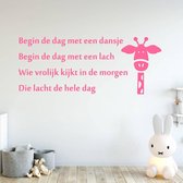 Muursticker Begin De Dag Met Een Dansje Begin De Dag Met Een Lach Wie Vrolijk Kijkt In De Morgen Die Lacht De Hele Dag -  Roze -  120 x 48 cm  -  baby en kinderkamer  alle muurstic