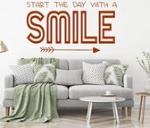 Muursticker Start The Day With A Smile -  Bruin -  120 x 66 cm  -  slaapkamer  nederlandse teksten  woonkamer  engelse teksten  alle - Muursticker4Sale