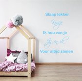 Muursticker Slaaplekker Kusje Ik Hou Van Je... - Lichtblauw - 49 x 60 cm - slaapkamer