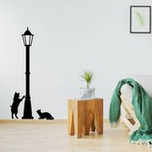 Muursticker Lantaarn Met Poesen - Zwart - 120 x 56 cm - woonkamer  dieren