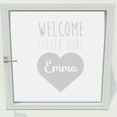 Geboorte Sticker Welcome Little Girl Met Naam -  Zilver -  40 x 61 cm  - raam en deurstickers - geboorte stickers  alle - Muursticker4Sale