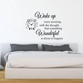 Muursticker Wake Up Wonderful - Geel - 60 x 44 cm - slaapkamer engelse teksten