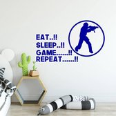 Muursticker Eat Sleep Game Repeat -  Donkerblauw -  80 x 47 cm  -  engelse teksten  baby en kinderkamer  alle - Muursticker4Sale