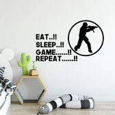 Muursticker Eat Sleep Game Repeat -  Geel -  80 x 47 cm  -  engelse teksten  baby en kinderkamer  alle - Muursticker4Sale