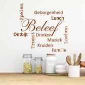 Muursticker Beleef Woorden -  Bruin -  60 x 50 cm  -  keuken  nederlandse teksten  alle - Muursticker4Sale