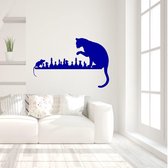 Muursticker Kat En Muis Spelen -  Donkerblauw -  160 x 105 cm  -  alle muurstickers  baby en kinderkamer  slaapkamer  woonkamer  dieren - Muursticker4Sale