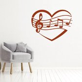 Muziek Noten In Hart -  Bruin -  140 x 107 cm  -  alle muurstickers  baby en kinderkamer  woonkamer - Muursticker4Sale