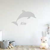 Muursticker Dolfijn Met Naam -  Zilver -  80 x 50 cm  -  baby en kinderkamer  naam stickers  alle  dieren - Muursticker4Sale