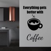Muursticker Everything Gets Better With Coffee -  Geel -  120 x 190 cm  -  engelse teksten  keuken  alle - Muursticker4Sale